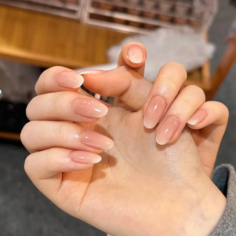 24Pcs Short Oval Head Blush Pink Press on Nails