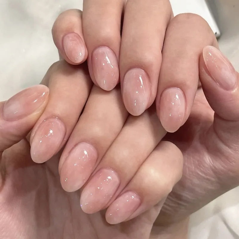 24Pcs Short Oval Head Blush Pink Press on Nails